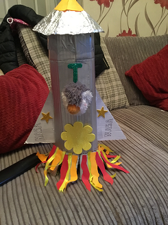 Evie and her Dad made a rocket